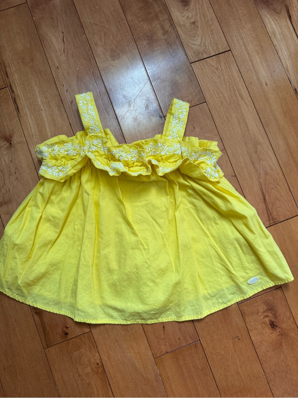 Bright Yellow Embroidered Ruffle Tank Top for Girls